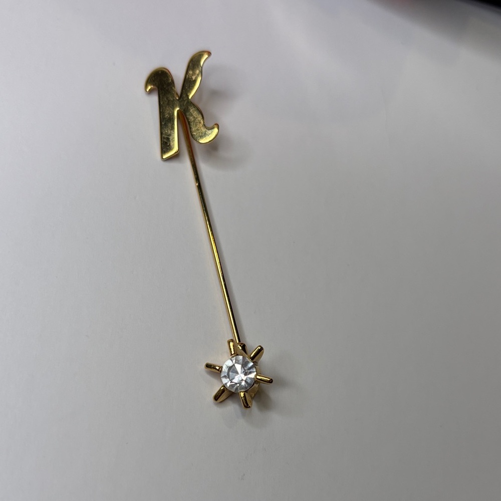 Gold Initial 'K' Brooch with Crystal Accent